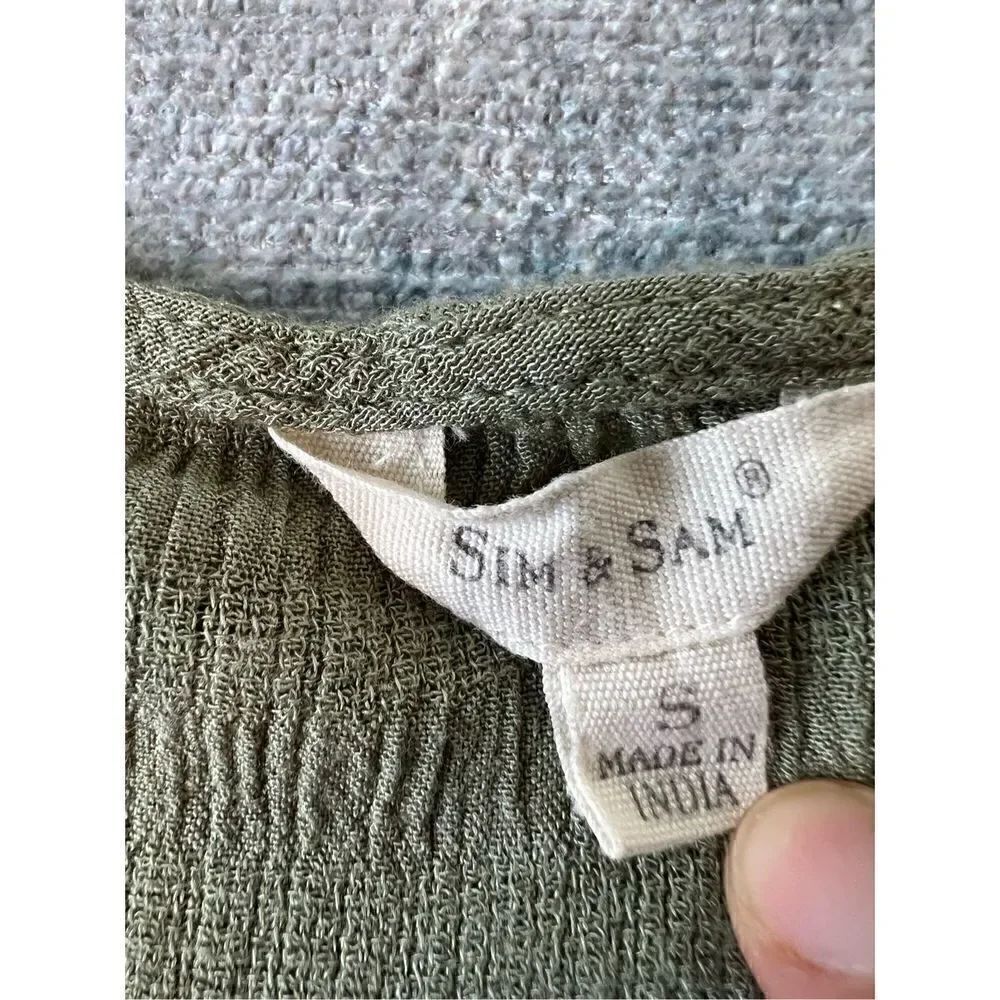 Sim & Sam Green Ruched Fabric Long Sleeve Boho Top Small - Picture 3 of 8